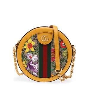 NEW GUCCI women's ophidia mini round shoulder bag in beige multi
